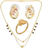 Thumbnail for AanyaCentric Gold-plated Jewelry Combo: Elegant Short Mangalsutra, Finger Ring, and American Diamond Earrings Set - Distacart