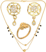 Thumbnail for AanyaCentric Gold-plated Jewelry Combo: Elegant Short Mangalsutra, Finger Ring, and American Diamond Earrings Set - Distacart