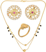 Thumbnail for AanyaCentric Gold-plated Jewelry Combo: Elegant Short Mangalsutra, Finger Ring, and American Diamond Earrings Set - Distacart