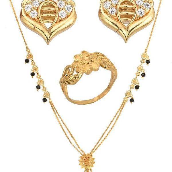 AanyaCentric Gold-plated Jewelry Combo: Elegant Short Mangalsutra, Finger Ring, and American Diamond Earrings Set - Distacart