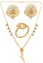 Thumbnail for AanyaCentric Gold-plated Jewelry Combo: Elegant Short Mangalsutra, Finger Ring, and American Diamond Earrings Set - Distacart