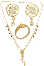 Thumbnail for AanyaCentric Gold-plated Jewelry Combo: Elegant Short Mangalsutra, Finger Ring, and American Diamond Earrings Set - Distacart