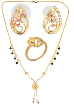 Thumbnail for AanyaCentric Gold-plated Jewelry Combo: Elegant Short Mangalsutra, Finger Ring, and American Diamond Earrings Set - Distacart