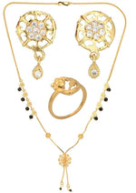 Thumbnail for AanyaCentric Gold-plated Jewelry Combo: Elegant Short Mangalsutra, Finger Ring, and American Diamond Earrings Set - Distacart