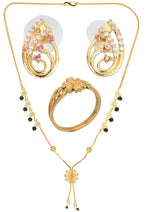 Thumbnail for AanyaCentric Gold-plated Jewelry Combo: Elegant Short Mangalsutra, Finger Ring, and American Diamond Earrings Set - Distacart