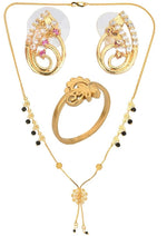 Thumbnail for AanyaCentric Gold-plated Jewelry Combo: Elegant Short Mangalsutra, Finger Ring, and American Diamond Earrings Set - Distacart