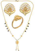 Thumbnail for AanyaCentric Gold-plated Jewelry Combo: Elegant Short Mangalsutra, Finger Ring, and American Diamond Earrings Set - Distacart