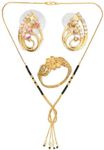 Thumbnail for AanyaCentric Gold-plated Jewelry Combo: Elegant Short Mangalsutra, Finger Ring, and American Diamond Earrings Set - Distacart