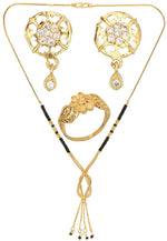 Thumbnail for AanyaCentric Gold-plated Jewelry Combo: Elegant Short Mangalsutra, Finger Ring, and American Diamond Earrings Set - Distacart
