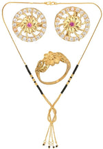 Thumbnail for AanyaCentric Gold-plated Jewelry Combo: Elegant Short Mangalsutra, Finger Ring, and American Diamond Earrings Set - Distacart