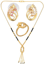 Thumbnail for AanyaCentric Gold-plated Jewelry Combo: Elegant Short Mangalsutra, Finger Ring, and American Diamond Earrings Set - Distacart