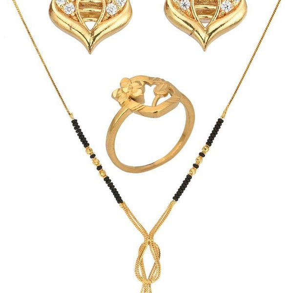 AanyaCentric Gold-plated Jewelry Combo: Elegant Short Mangalsutra, Finger Ring, and American Diamond Earrings Set - Distacart