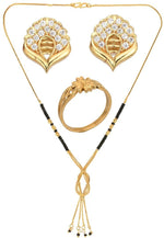 Thumbnail for AanyaCentric Gold-plated Jewelry Combo: Elegant Short Mangalsutra, Finger Ring, and American Diamond Earrings Set - Distacart