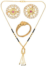 Thumbnail for AanyaCentric Gold-plated Jewelry Combo: Elegant Short Mangalsutra, Finger Ring, and American Diamond Earrings Set - Distacart