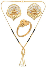 Thumbnail for AanyaCentric Gold-plated Jewelry Combo: Elegant Short Mangalsutra, Finger Ring, and American Diamond Earrings Set - Distacart