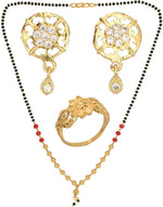 Thumbnail for AanyaCentric Gold-plated Jewelry Combo: Elegant Short Mangalsutra, Finger Ring, and American Diamond Earrings Set - Distacart