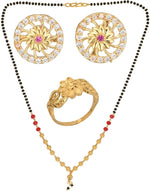 Thumbnail for AanyaCentric Gold-plated Jewelry Combo: Elegant Short Mangalsutra, Finger Ring, and American Diamond Earrings Set - Distacart