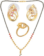 Thumbnail for AanyaCentric Gold-plated Jewelry Combo: Elegant Short Mangalsutra, Finger Ring, and American Diamond Earrings Set - Distacart