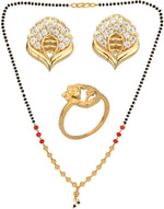 Thumbnail for AanyaCentric Gold-plated Jewelry Combo: Elegant Short Mangalsutra, Finger Ring, and American Diamond Earrings Set - Distacart