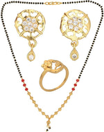 Thumbnail for AanyaCentric Gold-plated Jewelry Combo: Elegant Short Mangalsutra, Finger Ring, and American Diamond Earrings Set - Distacart