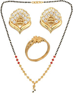 Thumbnail for AanyaCentric Gold-plated Jewelry Combo: Elegant Short Mangalsutra, Finger Ring, and American Diamond Earrings Set - Distacart