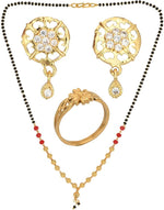 Thumbnail for AanyaCentric Gold-plated Jewelry Combo: Elegant Short Mangalsutra, Finger Ring, and American Diamond Earrings Set - Distacart