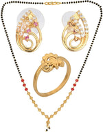 Thumbnail for AanyaCentric Gold-plated Jewelry Combo: Elegant Short Mangalsutra, Finger Ring, and American Diamond Earrings Set - Distacart