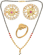 Thumbnail for AanyaCentric Gold-plated Jewelry Combo: Elegant Short Mangalsutra, Finger Ring, and American Diamond Earrings Set - Distacart