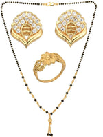 Thumbnail for AanyaCentric Gold-plated Jewelry Combo: Elegant Short Mangalsutra, Finger Ring, and American Diamond Earrings Set - Distacart