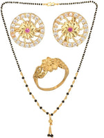Thumbnail for AanyaCentric Gold-plated Jewelry Combo: Elegant Short Mangalsutra, Finger Ring, and American Diamond Earrings Set - Distacart