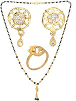 Thumbnail for AanyaCentric Gold-plated Jewelry Combo: Elegant Short Mangalsutra, Finger Ring, and American Diamond Earrings Set - Distacart