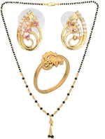 Thumbnail for AanyaCentric Gold-plated Jewelry Combo: Elegant Short Mangalsutra, Finger Ring, and American Diamond Earrings Set - Distacart