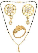 Thumbnail for AanyaCentric Gold-plated Jewelry Combo: Elegant Short Mangalsutra, Finger Ring, and American Diamond Earrings Set - Distacart