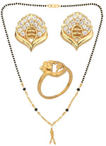 Thumbnail for AanyaCentric Gold-plated Jewelry Combo: Elegant Short Mangalsutra, Finger Ring, and American Diamond Earrings Set - Distacart