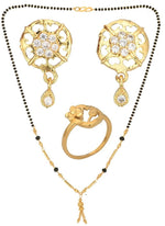 Thumbnail for AanyaCentric Gold-plated Jewelry Combo: Elegant Short Mangalsutra, Finger Ring, and American Diamond Earrings Set - Distacart