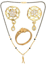 Thumbnail for AanyaCentric Gold-plated Jewelry Combo: Elegant Short Mangalsutra, Finger Ring, and American Diamond Earrings Set - Distacart