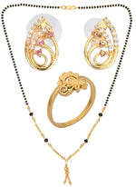 Thumbnail for AanyaCentric Gold-plated Jewelry Combo: Elegant Short Mangalsutra, Finger Ring, and American Diamond Earrings Set - Distacart