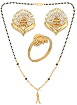 Thumbnail for AanyaCentric Gold-plated Jewelry Combo: Elegant Short Mangalsutra, Finger Ring, and American Diamond Earrings Set - Distacart