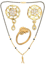 Thumbnail for AanyaCentric Gold-plated Jewelry Combo: Elegant Short Mangalsutra, Finger Ring, and American Diamond Earrings Set - Distacart