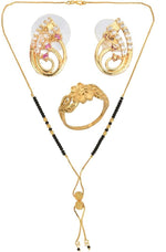 Thumbnail for AanyaCentric Gold-plated Jewelry Combo: Elegant Short Mangalsutra, Finger Ring, and American Diamond Earrings Set - Distacart