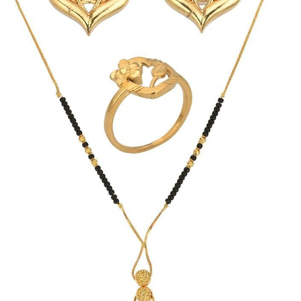 AanyaCentric Gold-plated Jewelry Combo: Elegant Short Mangalsutra, Finger Ring, and American Diamond Earrings Set - Distacart