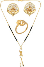 Thumbnail for AanyaCentric Gold-plated Jewelry Combo: Elegant Short Mangalsutra, Finger Ring, and American Diamond Earrings Set - Distacart