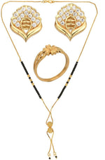 Thumbnail for AanyaCentric Gold-plated Jewelry Combo: Elegant Short Mangalsutra, Finger Ring, and American Diamond Earrings Set - Distacart