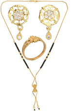 Thumbnail for AanyaCentric Gold-plated Jewelry Combo: Elegant Short Mangalsutra, Finger Ring, and American Diamond Earrings Set - Distacart