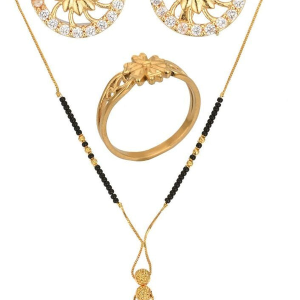 AanyaCentric Gold-plated Jewelry Combo: Elegant Short Mangalsutra, Finger Ring, and American Diamond Earrings Set - Distacart