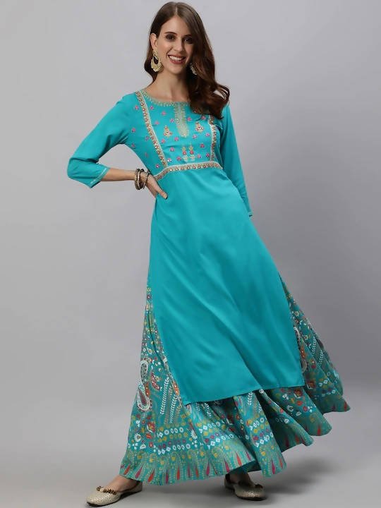 Anubhutee Blue Floral Embroidered Empire Sequinned Kurta with Skirt - Distacart