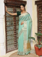 Thumbnail for Shree Shyam Fashion Sea Green Cotton Saree - Distacart