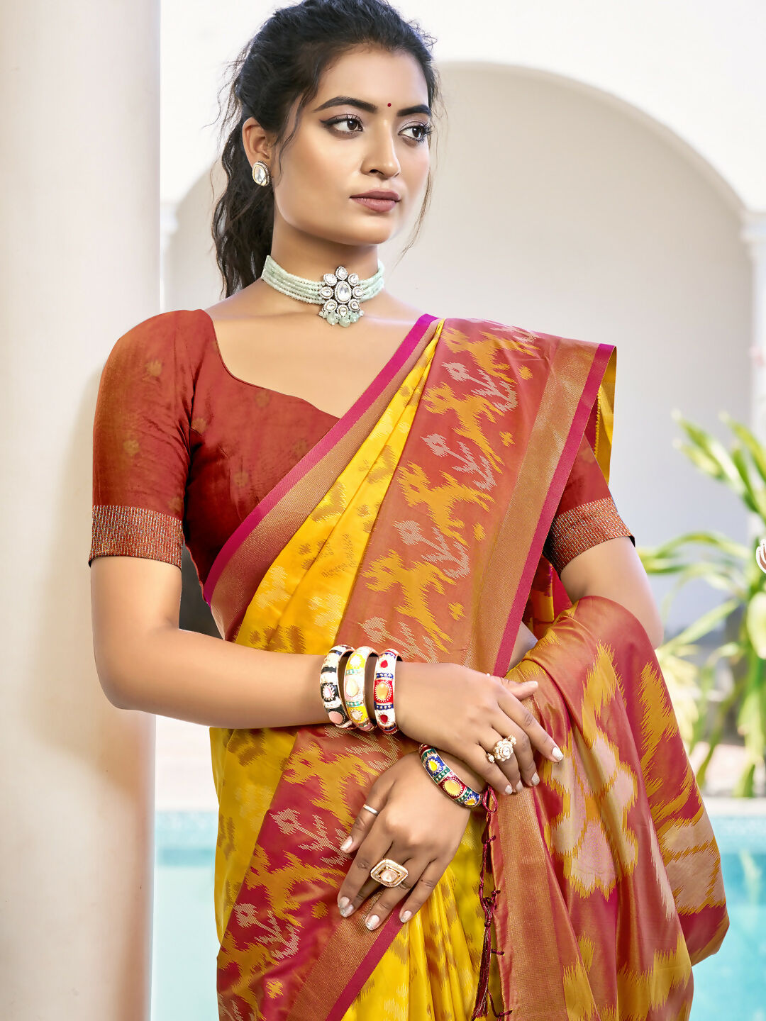 Astita Pochampalli Silk Yellow Saree
