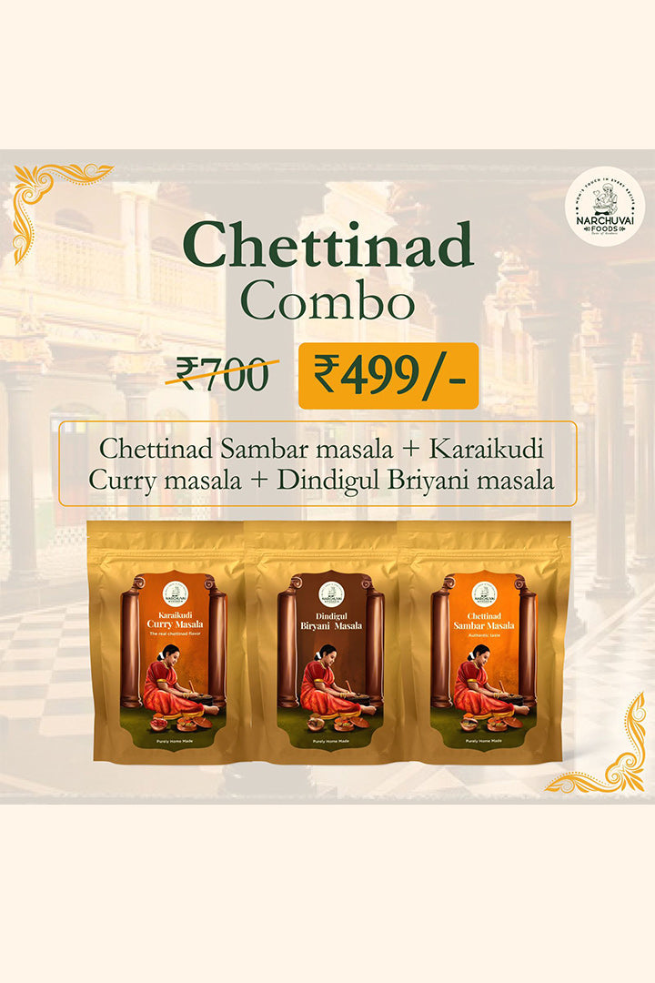 Narchuvai Foods Chettinad Combo (Chettinad Sambar Masala + Karaikudi Curry Masala + Dindigul  Biryani Masala) - Distacart
