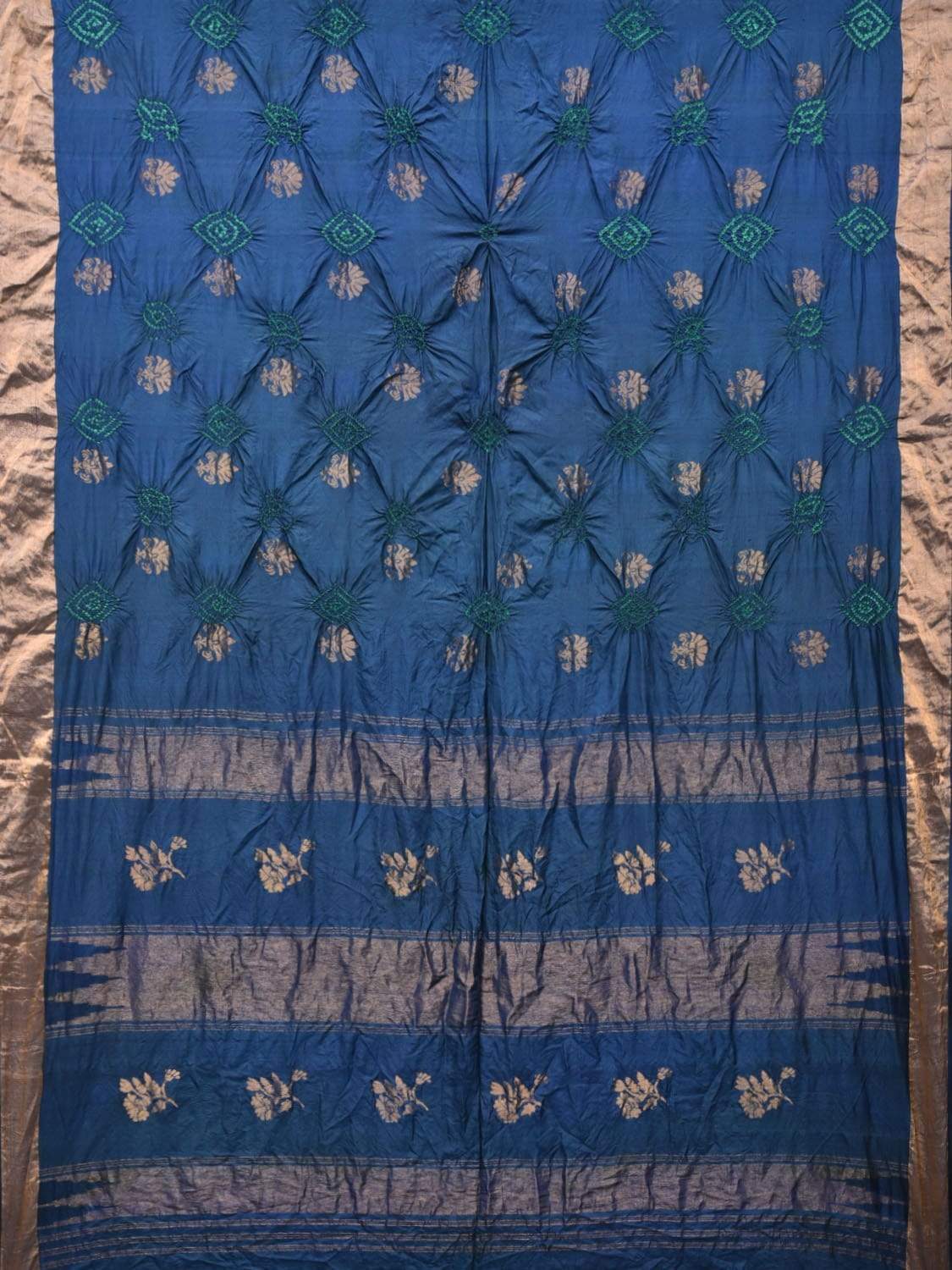 Navy Bandhani Uppada Silk Handloom Saree with Nilambari Buta Design - Global Threads - Distacart